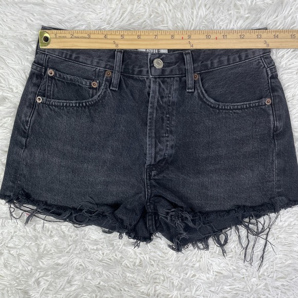 Agolde Shorts Womens 25 Black Denim Cut Off‎ Jeans High Waist Button Fly Frayed - Picture 7 of 14